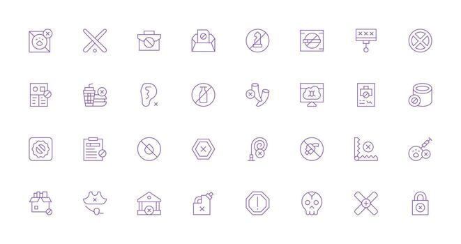 32 Icons for Not Allowed in Thin Line Format Simple Icon Pack vector