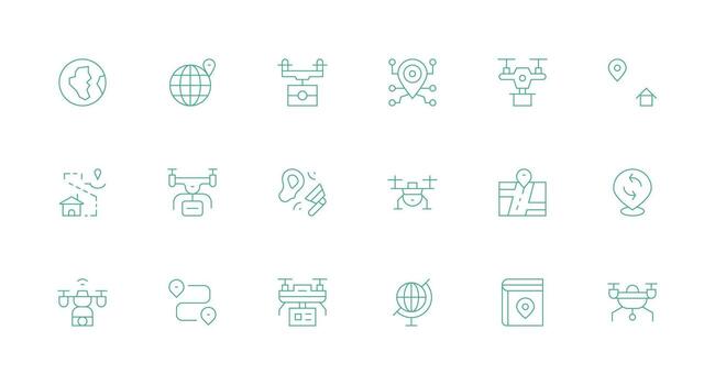 Mapping Icon Set with 18 Minimal Line Graphics Full Icon Library for UI Designers vector