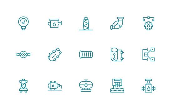 tubería icono colección con 15 regular línea diseños estilo icono conjunto vector