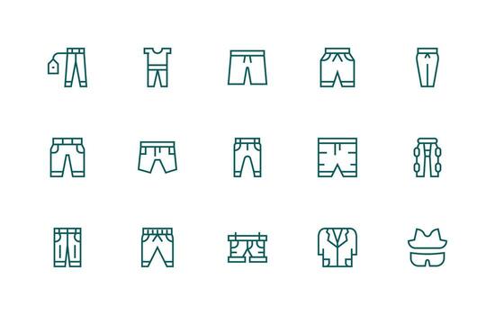 Pants Visual Pack containing 15 Regular Line Icons Web Icon Collection vector