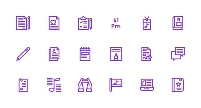 Nota presentando 18 íconos en fuerte carrera línea diseño reutilizable icono conjunto vector