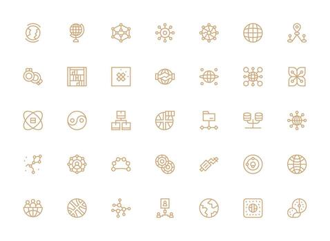 35 interconectado íconos en regular limpiar línea estético usuario interfaz íconos para digital productos vector