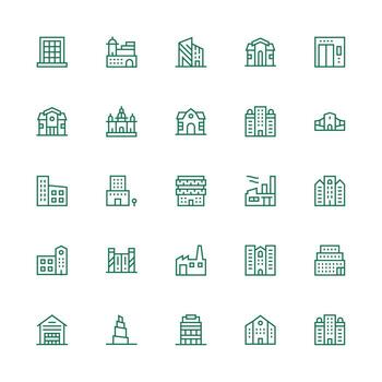 comercial edificio diseño íconos presentando 25 en medio carrera contorno estilo equilibrado icono conjunto para funcional diseño vector