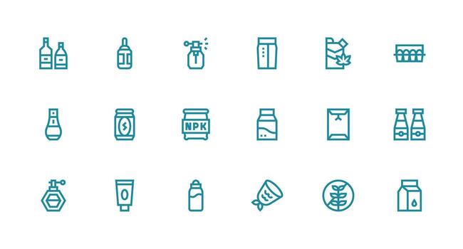 Packaging Design featuring 18 Icons in Strong Stroke Line Design Sharp Icons for Presentations vector