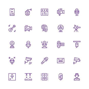 Recording Icon Set with 25 Medium Stroke Outline Graphics Pixel Perfect Icon Set vector
