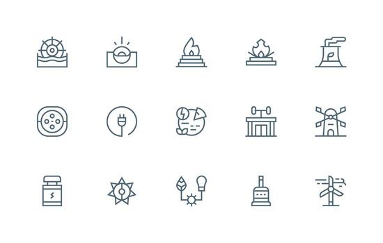 energía fuente presentando 15 íconos en regular línea diseño profesional icono paquete para desarrollo trabajo vector