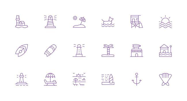 Coastal Icon Collection with 18 Minimal Line Designs Neatly Designed Icons for Web Platforms vector