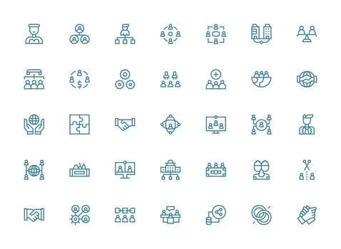 Collaboration Design Icons featuring 35 in Regular Clean Line Style Neutral Style Icons for Any Project vector