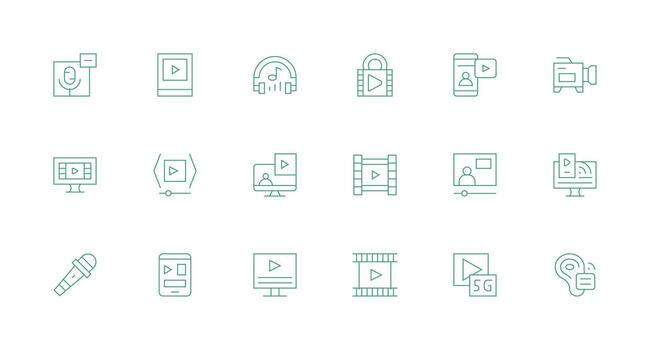 Streaming Design Icons featuring 18 in Minimal Line Style Theme-Based Icon Pack vector