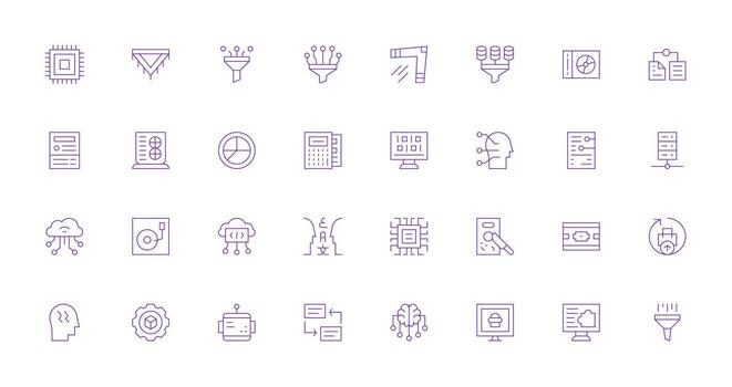 Thin Line Style Data Processing Icons with 32 Vectors Compact Icon Set