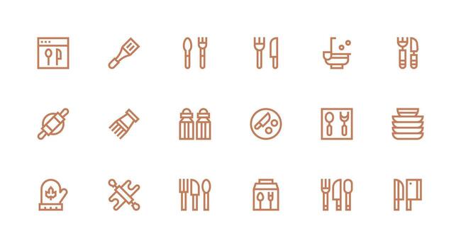 18 Strong Stroke Line Icons for Utensils Graphics Icon Set for Web vector