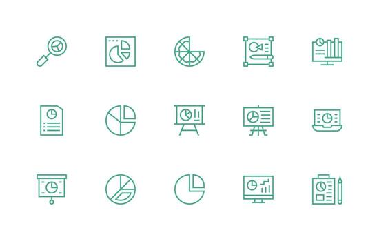 Pie Chart featuring 15 Icons in Regular Line Design General Use Icon Pack vector