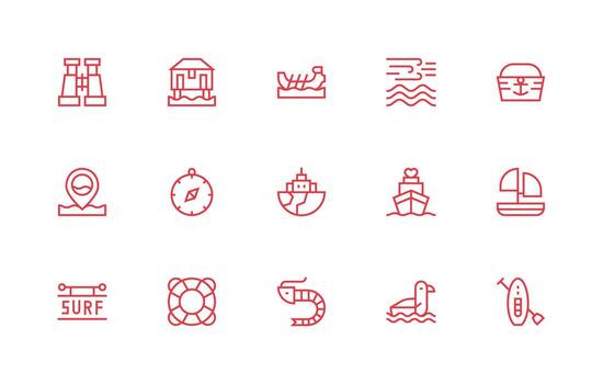 15 Regular Line Vectors for Nautical Theme UI and UX Focused Icon Collection