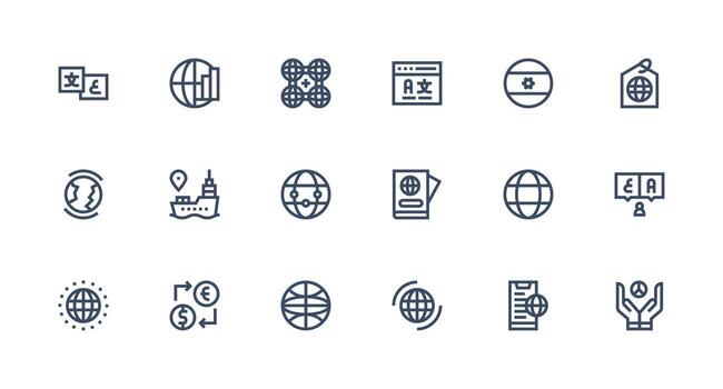 International Design Icons featuring 18 in Strong Stroke Line Style Customizable Icon Series for Mobile Screens vector