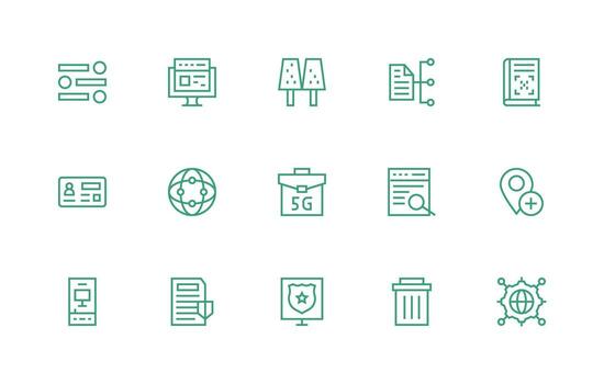 datos conjunto con 15 regular línea íconos icono paquete para varios temas vector