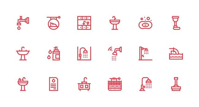 Faucet Icon Set with 18 Strong Stroke Line Graphics Clean Icon Collection for Web Use vector