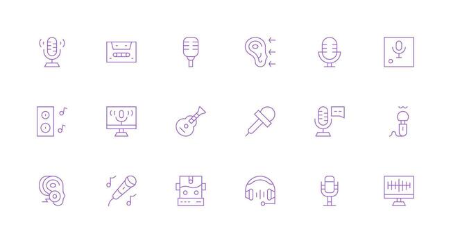 Sound Recording including 18 Minimal Line Illustrations Simple Icons for Interface and Wireframes vector