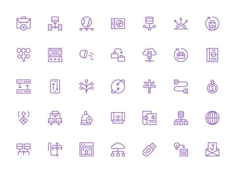 datos transferir visual paquete conteniendo 35 regular limpiar línea íconos reutilizable icono conjunto vector