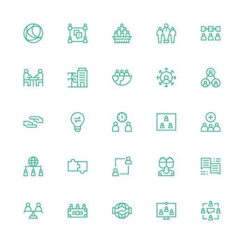 Collaboration Icon Set with 25 Medium Stroke Outline Graphics All-Purpose Icon Design Pack vector