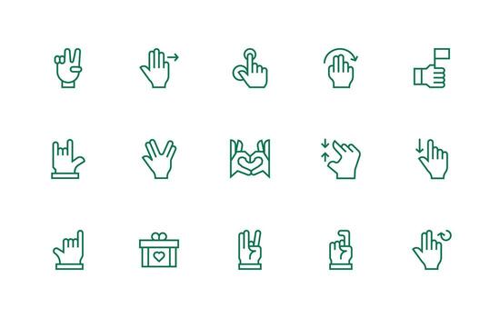 15 regular línea estilo íconos desde gesto colección web icono colección vector