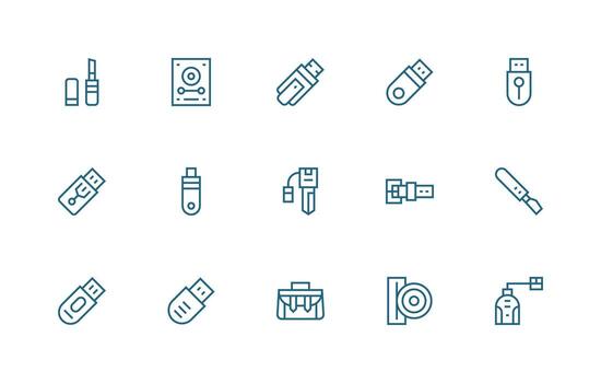15 Icons for Portable Storage in Regular Line Format Professional Icon Set vector