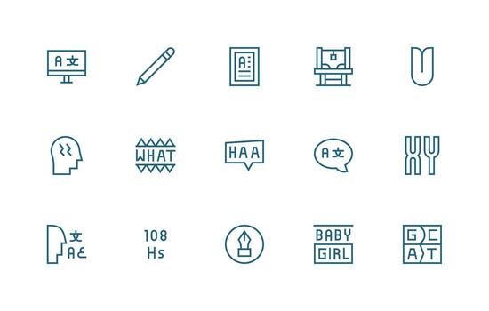 15 Regular Line Style Icons from Typography Collection Essential Icon Collection vector