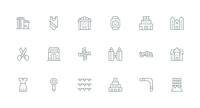 arte lineal presentando 18 íconos en mínimo línea diseño de múltiples fines icono conjunto vector