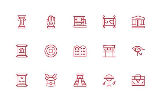 Ancient Design Icons featuring 15 in Regular Line Style All-Purpose Icon Design Pack vector