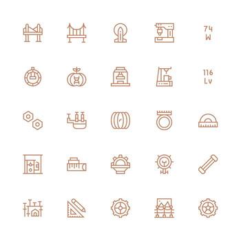 Engineering Set with 25 Medium Stroke Outline Icons Simple Icons for Interface and Wireframes vector