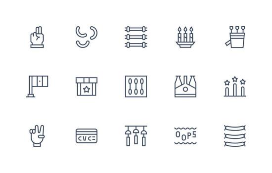 Three Icon Collection with 15 Regular Line Designs Interface Icons for Daily Use vector