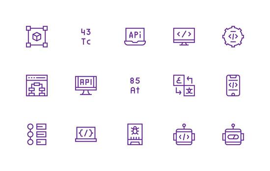 15 Regular Line Icons for Programming Graphics Reliable Icons for All Interfaces vector
