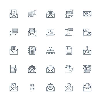 medio carrera contorno íconos desde correo electrónico conjunto con 25 vectores núcleo icono colección para diario Tareas