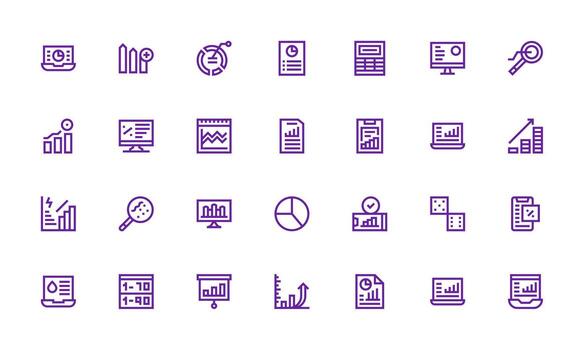 Estadísticas visual paquete conteniendo 28 negrita línea íconos icono conjunto para web vector