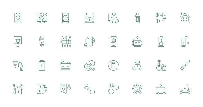 Charging Set with 32 Thin Line Icons Design Ready Icon Set for Teams vector