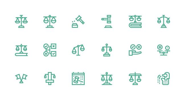 juicio conjunto con 18 fuerte carrera línea íconos completar icono conjunto para móvil aplicaciones vector