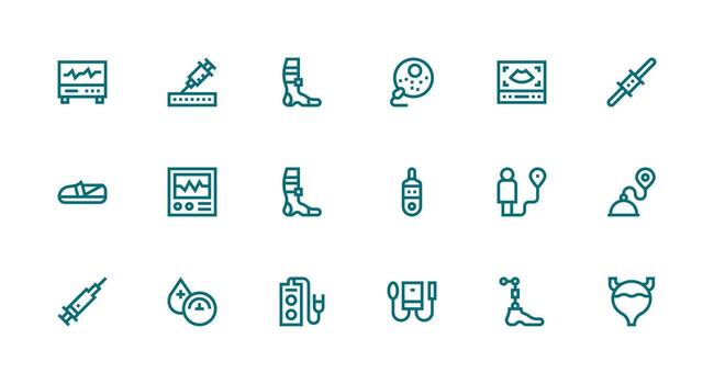 Medical Device featuring 18 Icons in Strong Stroke Line Design Clean Set for Layout Prototypes vector