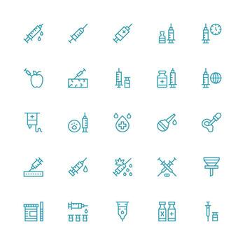 Syringe featuring 25 Icons in Medium Stroke Outline Design UI Icon Set vector