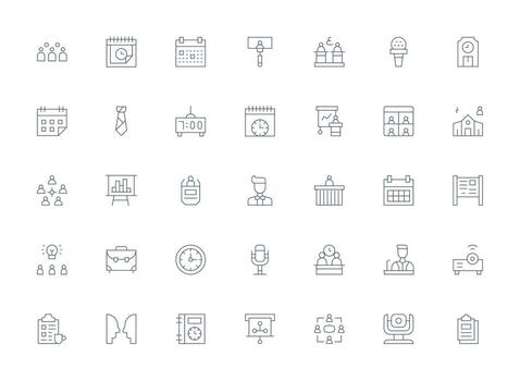 Meeting Design Icons featuring 35 in Light Line Style Simple Icons for Interface and Wireframes vector