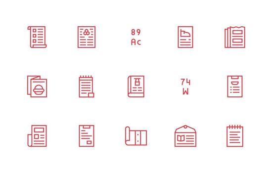 Specifications Design Icons featuring 15 in Regular Line Style Icon Collection Set vector