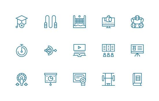 Training Design Icons featuring 15 in Regular Line Style Reusable Icon Set vector