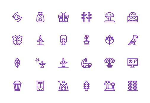 ecología diseño íconos presentando 24 en grueso línea línea estilo sensible icono conjunto para flexible diseños vector