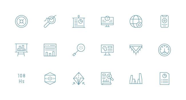 18 Icons for Visualization in Minimal Line Format Flexible Icon System for Web Interfaces vector