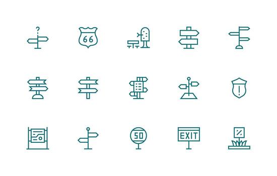 15 Regular Line Vectors for Signpost Theme Dashboard Icon Series