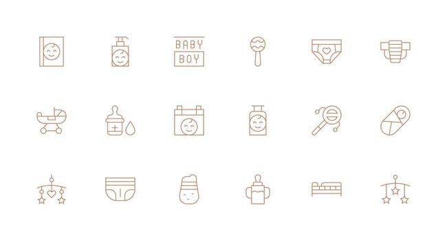 infantil diseño íconos presentando 18 en mínimo línea estilo optimizado icono paquete para digital productos vector