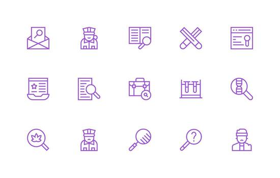 Investigation Icon Collection with 15 Regular Line Designs Neutral Style Icons for Any Project vector
