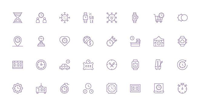 Thin Line Icons from Clock Set with 32 Vectors Organized Glyph Icons for Fast Design