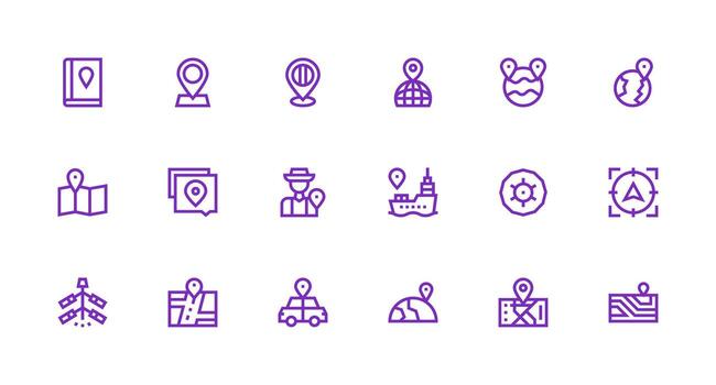 18 Strong Stroke Line Style Icons from Gps Collection Complete Icon Bundle for Web Design vector