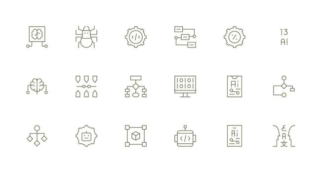 Minimal Line Style Algorithm Icons with 18 Vectors Line Icon Collection