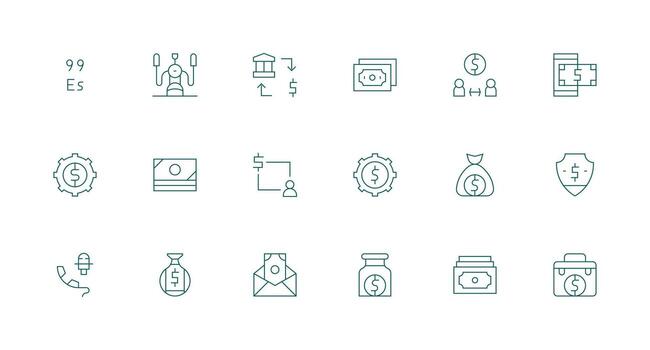18 Icons for Dollars in Minimal Line Format Balanced Icon Set for Functional Design vector