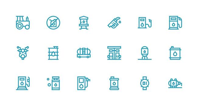 Gasoline Icon Set with 18 Strong Stroke Line Graphics Sharp Icons for Presentations vector